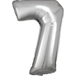 Stor Sølv Folie Tal Ballon (88cm.) - 7 Tal