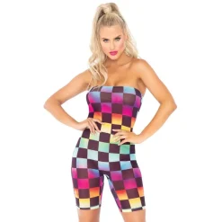 Stropløs Checkerboard Romper Dragt i Mesh