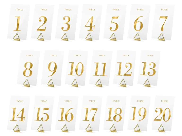 Transparente Bordnumre med Guld Skrift, 1-20