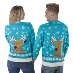 Turkis "Ho Ho Ho!" Julesweater m/Rensdyr Print