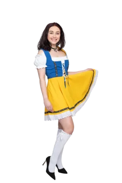 Tyrolerkjole Blå & Gul - Dirndl I Bomuldsmix