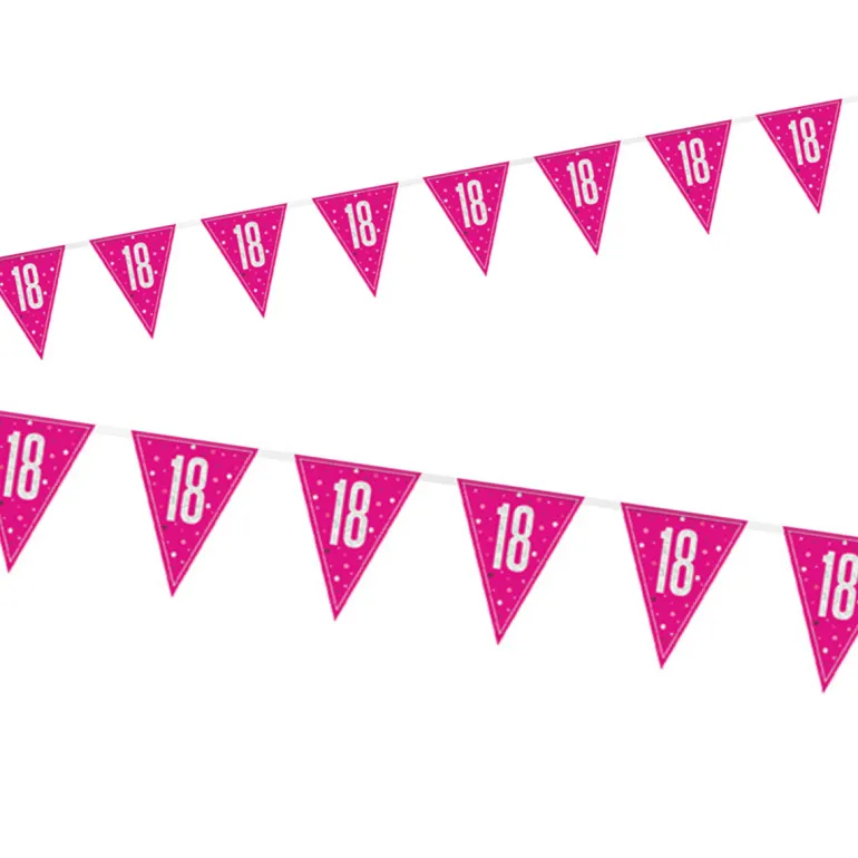 Vimpelguirlande - Pink Glitz Fødselsdag, 18 År