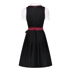 Vinrød Dirndl m/ Løs Skjorte i 100% Bomuld (3 dele)