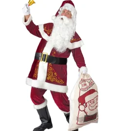 Vinrødt Julemandskostume med Broderinger